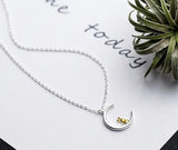 925 Sterling Silver Bunny Rabbit Moon Necklace Pendant