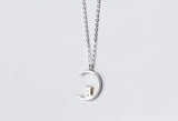 925 Sterling Silver Bunny Rabbit Moon Necklace Pendant