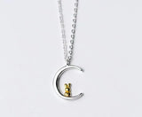 925 Sterling Silver Bunny Rabbit Moon Necklace Pendant