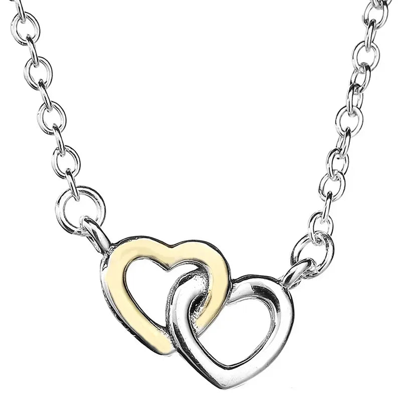 Two-tone Interlocked Hearts Star Ginkgo Collier Necklace