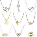 Interlocked Hearts Star Ginkgo Collier Necklace 925 Sterling Silver