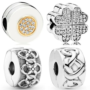 Two-tone Flower Pattern Love Clip Charm 925 Sterling Silver Bead