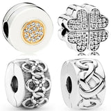 Two-tone Flower Pattern Love Clip Charm 925 Sterling Silver Bead