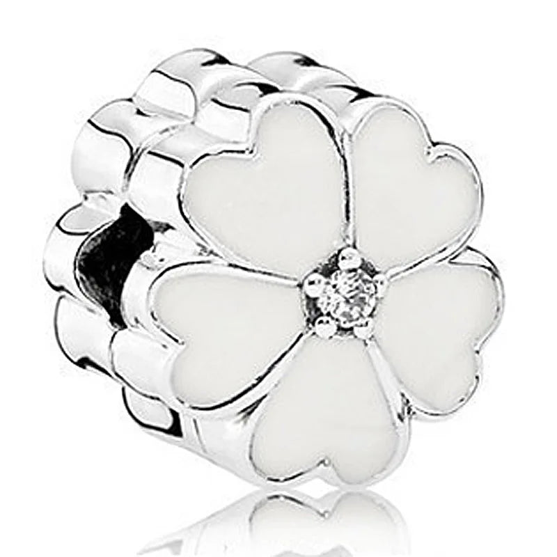 Two-tone Petals Of Love Flower Clip Charm 925 Silver Beads