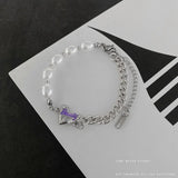 U-Magical Asymmetric Heart Charm Bracelet Pearl Chunky Chain Jewelry