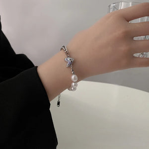 U-Magical Asymmetric Heart Charm Bracelet Pearl Chunky Chain Jewelry