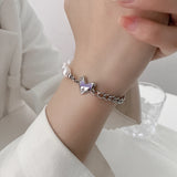 U-Magical Asymmetric Heart Charm Bracelet Pearl Chunky Chain Jewelry