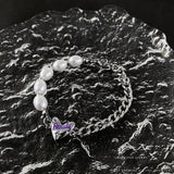 U-Magical Asymmetric Heart Charm Bracelet Pearl Chunky Chain Jewelry