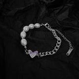 U-Magical Asymmetric Heart Charm Bracelet Pearl Chunky Chain Jewelry