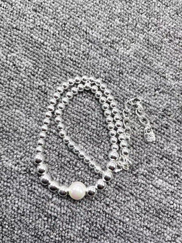 Electroplated 925 Silver Pearl Bead Necklace Jewelry Gift
