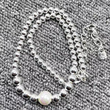 Electroplated 925 Silver Pearl Bead Necklace Gift