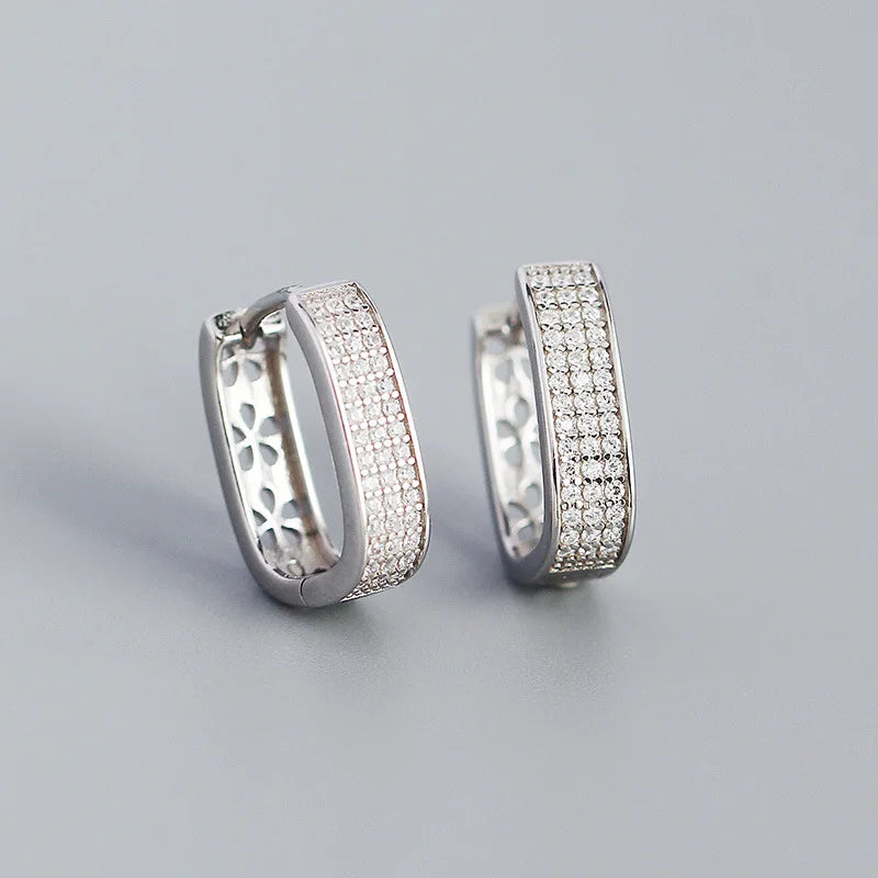 925 Sterling Silver U-Shape Hoop Earrings with Zircon, Allergy-Free