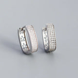 925 Sterling Silver U-Shape Hoop Earrings with Zircon, Allergy-Free