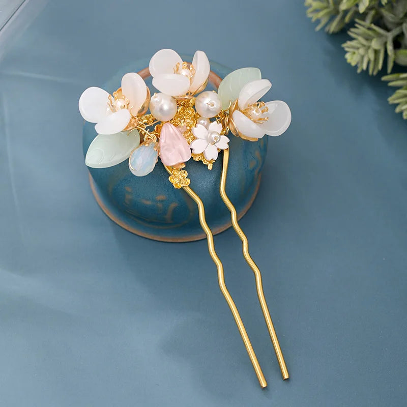 Vintage Simulated Pearls Flower Hairpins Bridal Wedding Hair Accessories