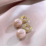 Zirconia Pearl Dangle Earrings Hollow U Drop Earring