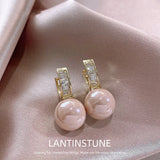 Zirconia Pearl Dangle Earrings Hollow U Drop Earring