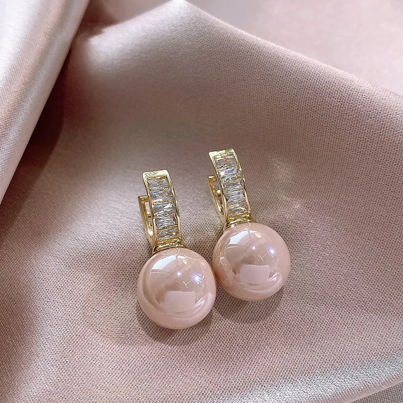 Zirconia Pearl Dangle Earrings Hollow U Drop Earring