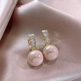 Zirconia Pearl Dangle Earrings Hollow U Drop Earring