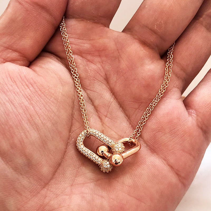 Elegant U-Shaped Necklace in Silver Finish