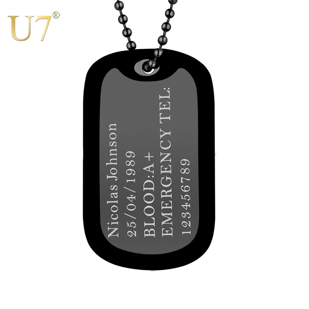 Men's Military ID Dog Tag Pendant Necklace Stainless Steel/Gold Engraved N1127