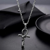 Egyptian Ankh Cross Snake Pendant Necklace 316L Stainless Necklaces&Pendants