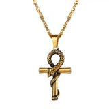 Egyptian Ankh Cross Snake Pendant Necklace 316L Stainless Necklaces&Pendants