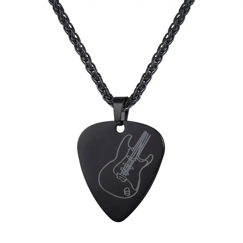 Electric Guitar Bass Pick Necklace Metal with Stainless Steel Chain