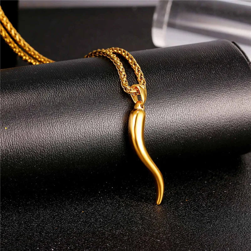Italian Horn Necklace Amulet Stainless Steel Pendant Chain Gift