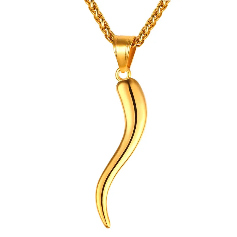 Italian Horn Necklace Amulet Stainless Steel Pendant Chain Gift