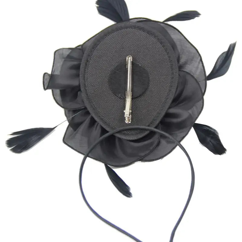 Women Large Ruffles Flower Fascinator Hat Vintage Feather Tea Party Hair Clip