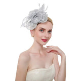 Women Large Ruffles Flower Fascinator Hat Vintage Feather Tea Party Hair Clip
