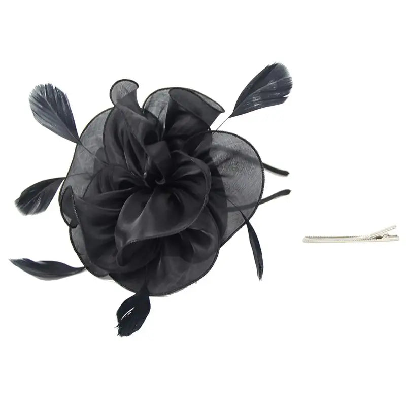 Women Large Ruffles Flower Fascinator Hat Vintage Feather Tea Party Hair Clip