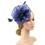 Women Large Ruffles Flower Fascinator Hat Vintage Feather Tea Party Hair Clip