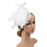 Women Large Ruffles Flower Fascinator Hat Vintage Feather Tea Party Hair Clip