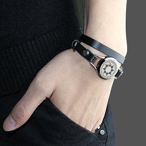 Men Leather Bracelet Stainless Steel Charm Diffuser Vintage Jewelry