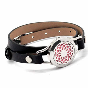 Men Leather Bracelet Stainless Steel Charm Diffuser Vintage Jewelry