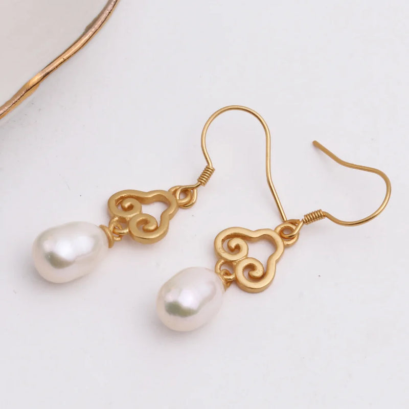 925 Silver Drop Earrings Vintage Filled Freshwater Pearls 7mm