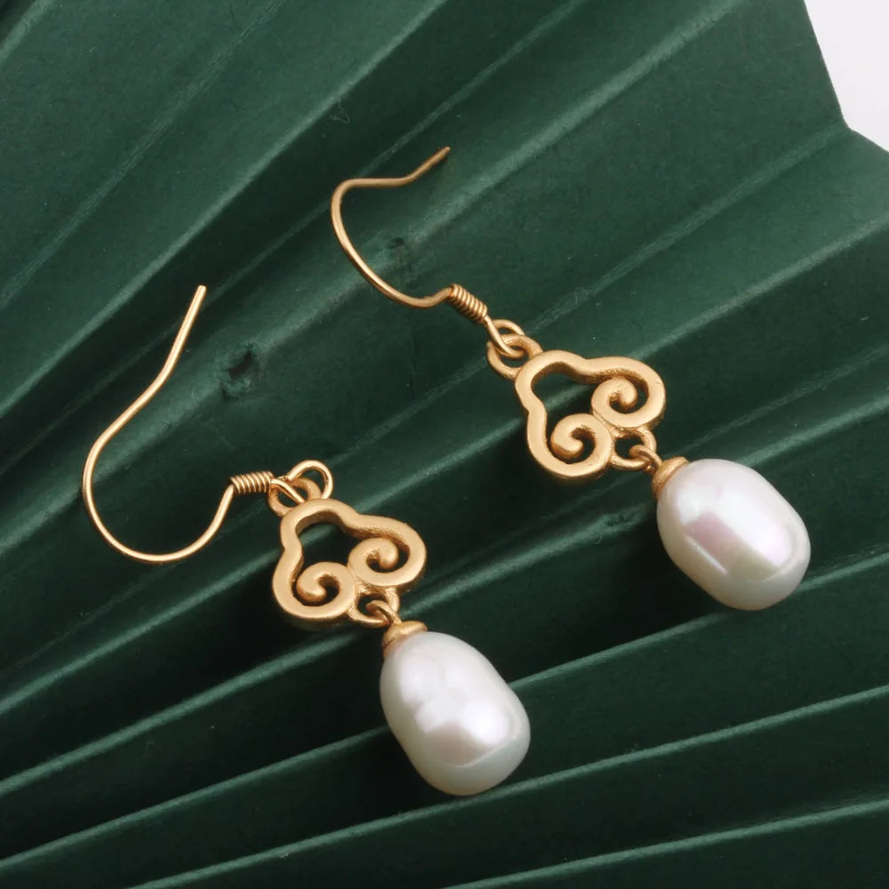 925 Silver Drop Earrings Vintage Filled Freshwater Pearls 7mm