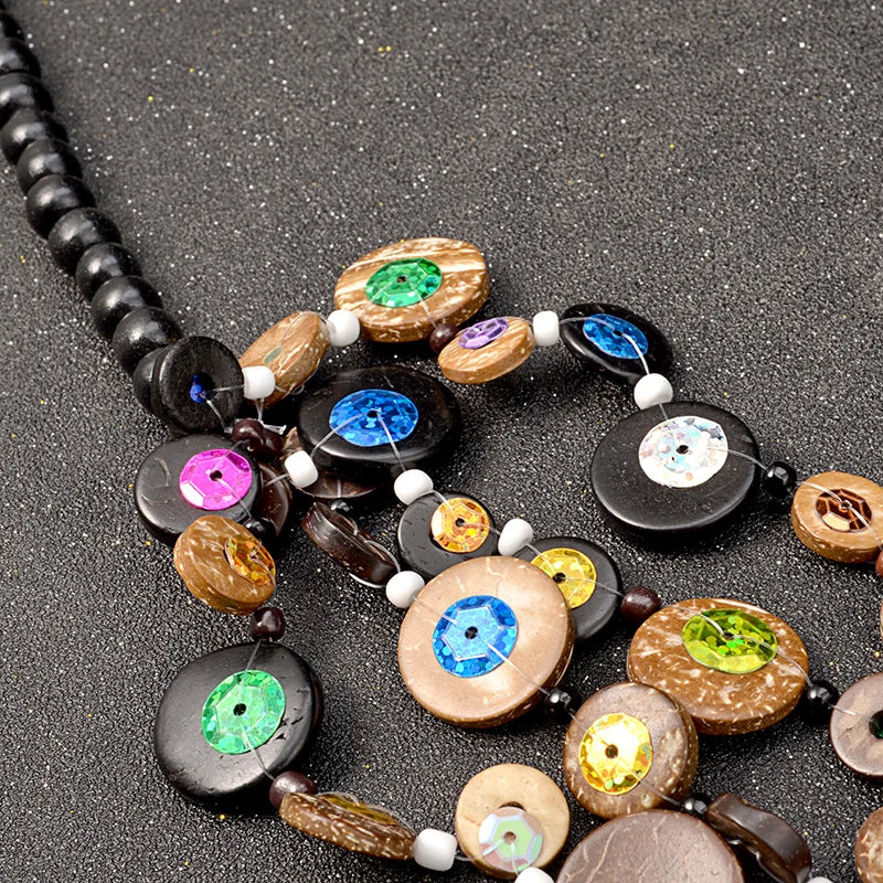 Bohemian Wood Bead Ethnic Necklace Vintage Choker Jewelry