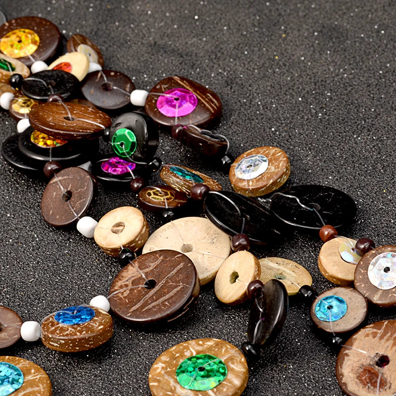 Bohemian Wood Bead Ethnic Necklace Vintage Choker Jewelry