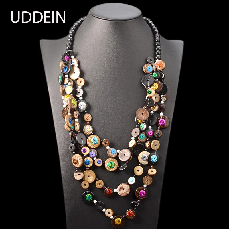 Bohemian Wood Bead Ethnic Necklace Vintage Choker Jewelry
