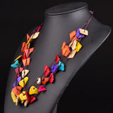 Boho Wood Chip Pendant Necklace Vintage Statement Collar