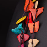 Boho Wood Chip Pendant Necklace Vintage Statement Collar