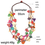 Boho Wood Chip Pendant Necklace Vintage Statement Collar