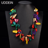Boho Wood Chip Pendant Necklace Vintage Statement Collar