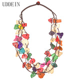 Boho Wood Chip Pendant Necklace Vintage Statement Collar