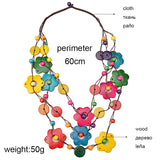 Bohemian Maxi Necklace Wood Tassel Pendant Statement Choker Flower Collar