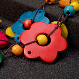 Bohemian Maxi Necklace Wood Tassel Pendant Statement Choker Flower Collar
