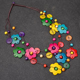 Bohemian Maxi Necklace Wood Tassel Pendant Statement Choker Flower Collar