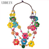Bohemian Maxi Necklace Wood Tassel Pendant Statement Choker Flower Collar